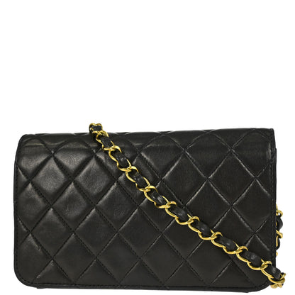 Chanel Black Lambskin Pushlock Mini Full Flap Shoulder Bag