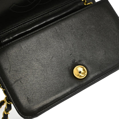 Chanel Black Lambskin Pushlock Mini Full Flap Shoulder Bag