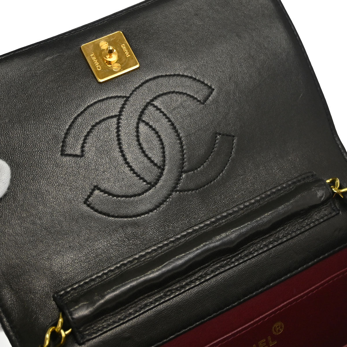 Chanel Black Lambskin Pushlock Mini Full Flap Shoulder Bag