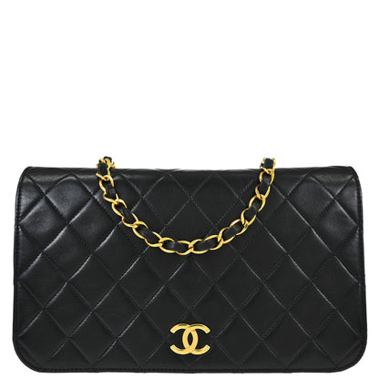Chanel Black Lambskin Pushlock Small Full Flap Shoulder Bag