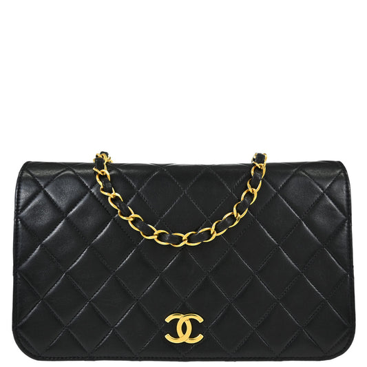 Chanel Black Lambskin Pushlock Small Full Flap Shoulder Bag