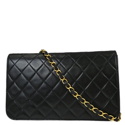 Chanel Black Lambskin Pushlock Small Full Flap Shoulder Bag