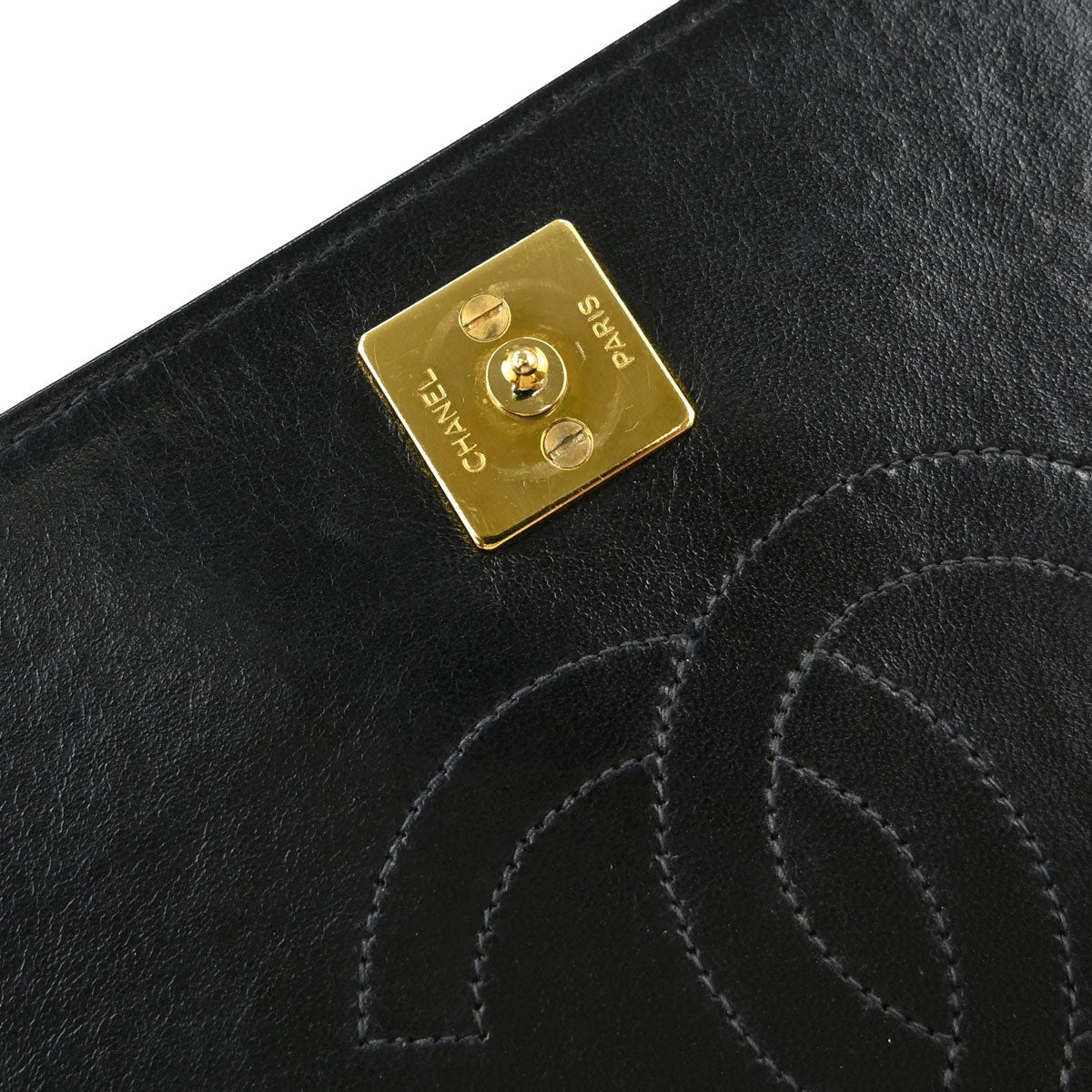 Chanel Black Lambskin Pushlock Small Full Flap Shoulder Bag