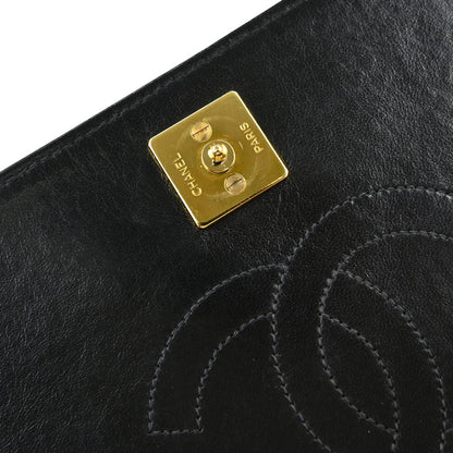 Chanel Black Lambskin Pushlock Small Full Flap Shoulder Bag