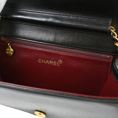 Chanel Black Lambskin Pushlock Small Full Flap Shoulder Bag