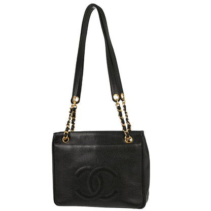 Chanel 1994-1996 Black Caviar Skin Shoulder Tote Bag