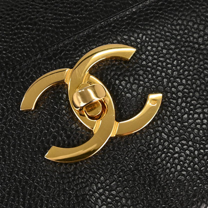 Chanel 1994-1996 Black Caviar Skin Shoulder Tote Bag