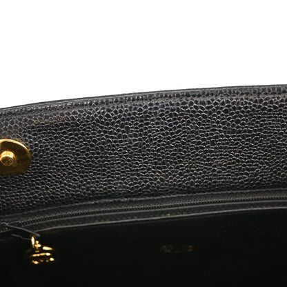 Chanel 1994-1996 Black Caviar Skin Shoulder Tote Bag
