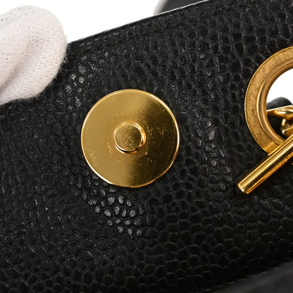 Chanel 1994-1996 Black Caviar Skin Shoulder Tote Bag