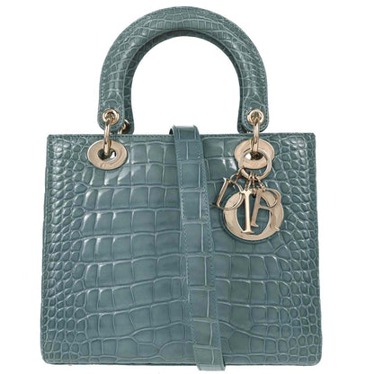 Christian Dior * Blue Crocodile Medium Lady Dior 2way Shoulder Handbag