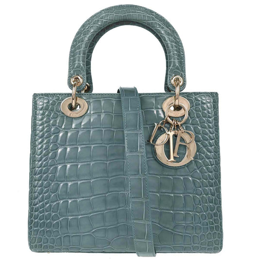 Christian Dior * Blue Crocodile Medium Lady Dior 2way Shoulder Handbag