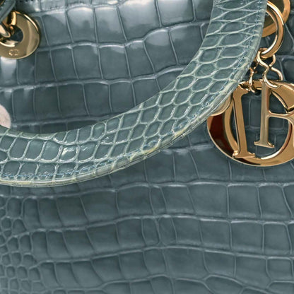 Christian Dior * Blue Crocodile Medium Lady Dior 2way Shoulder Handbag