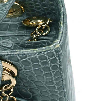 Christian Dior * Blue Crocodile Medium Lady Dior 2way Shoulder Handbag