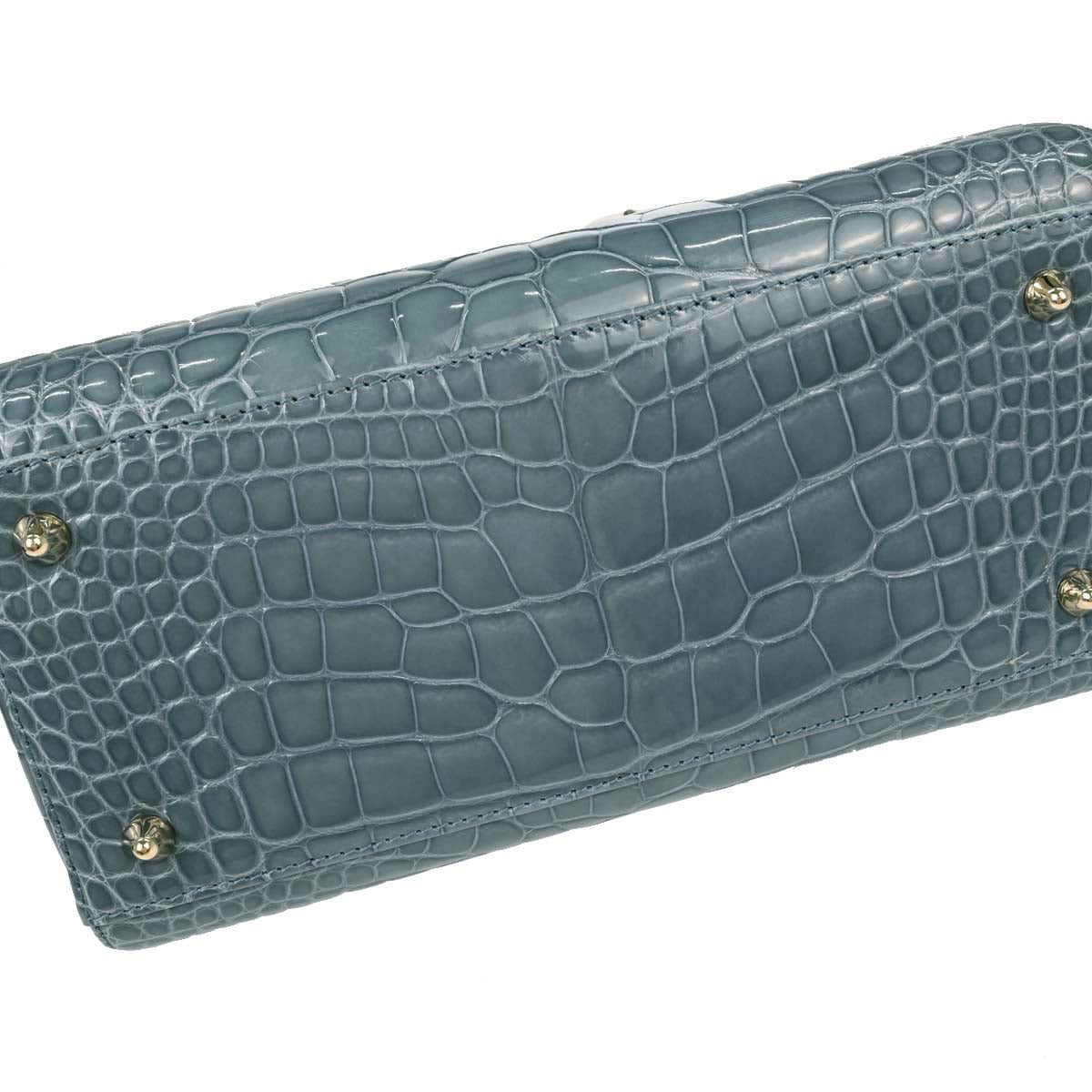 Christian Dior * Blue Crocodile Medium Lady Dior 2way Shoulder Handbag