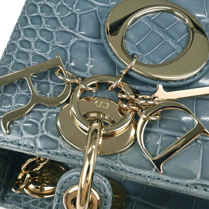 Christian Dior * Blue Crocodile Medium Lady Dior 2way Shoulder Handbag