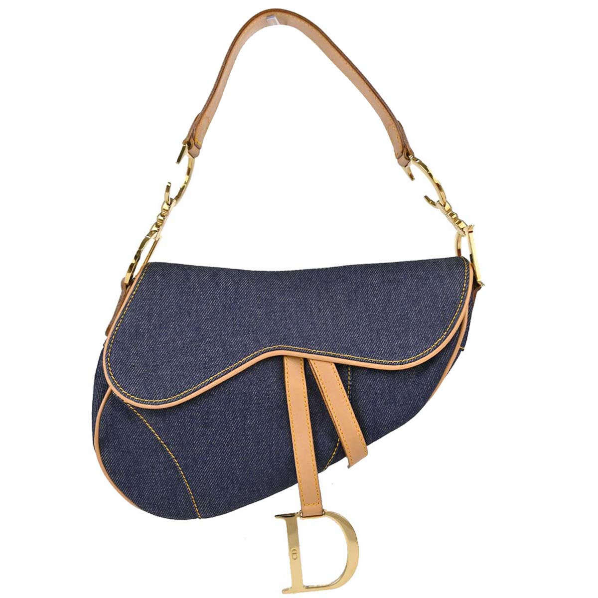 Christian Dior Navy Beige Denim Saddle Handbag
