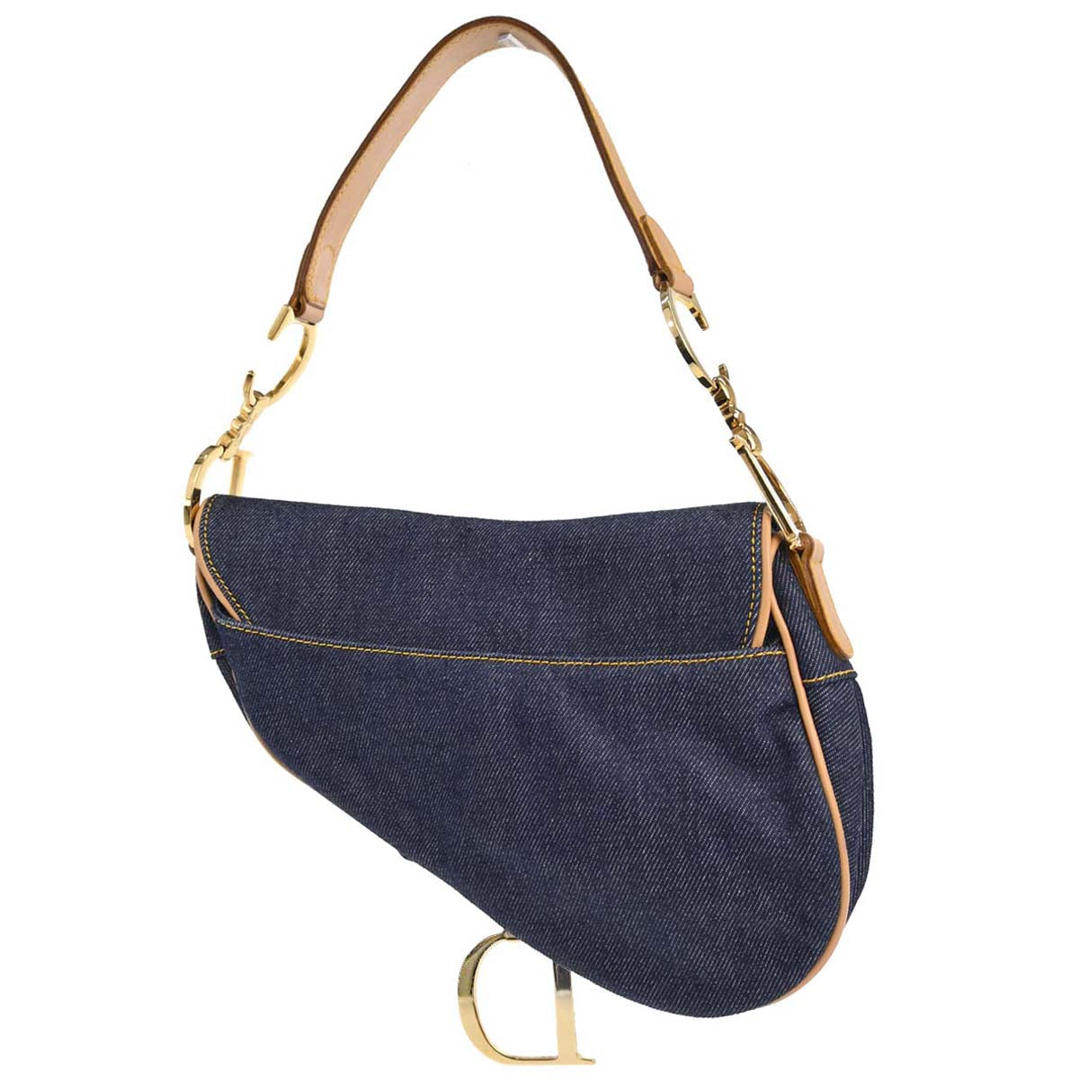 Christian Dior Navy Beige Denim Saddle Handbag