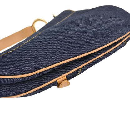 Christian Dior Navy Beige Denim Saddle Handbag