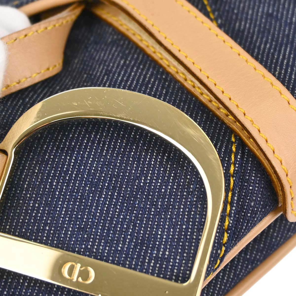 Christian Dior Navy Beige Denim Saddle Handbag