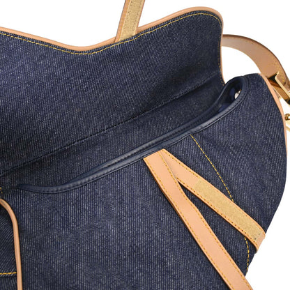 Christian Dior Navy Beige Denim Saddle Handbag