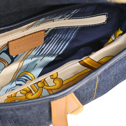 Christian Dior Navy Beige Denim Saddle Handbag