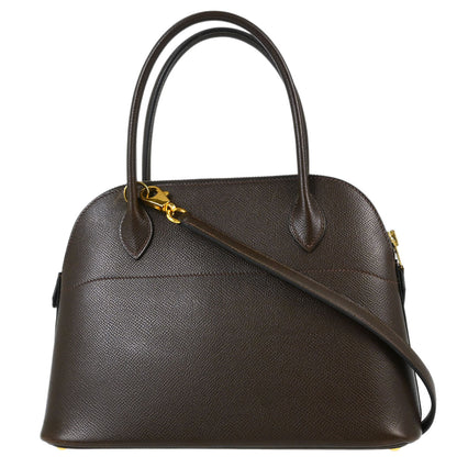 Hermes Chocolat Courchevel Bolide 27 2way Shoulder Handbag
