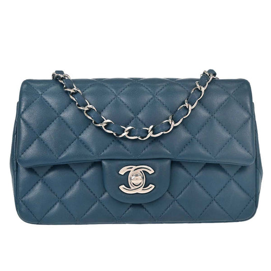 Chanel 2019 Blue Lambskin Single Flap Shoulder Bag