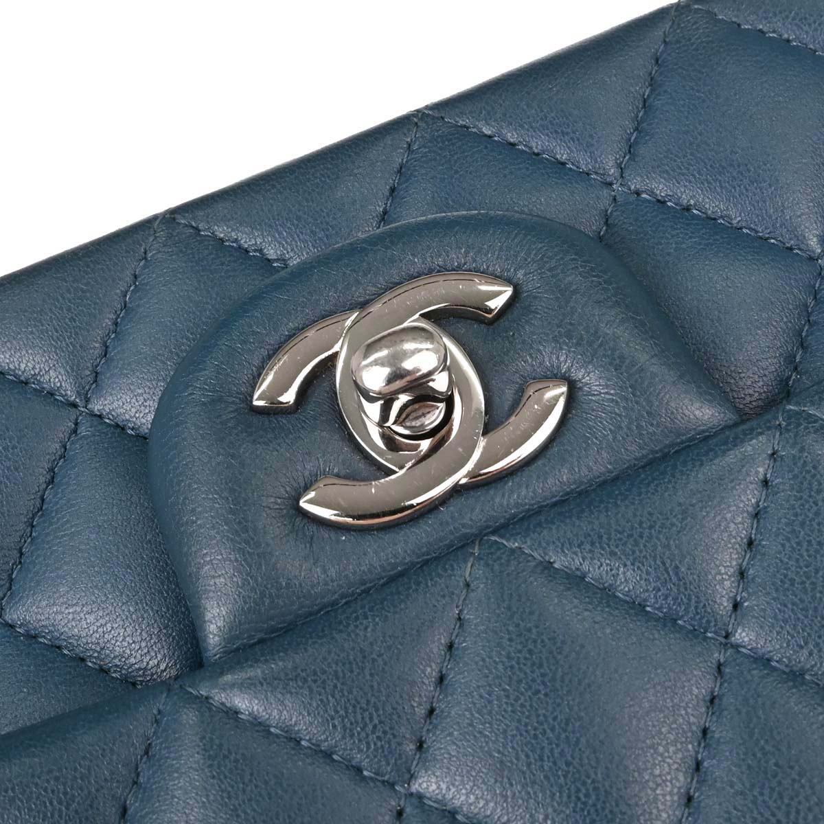Chanel Blue Lambskin Single Flap Shoulder Bag