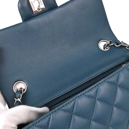 Chanel Blue Lambskin Single Flap Shoulder Bag
