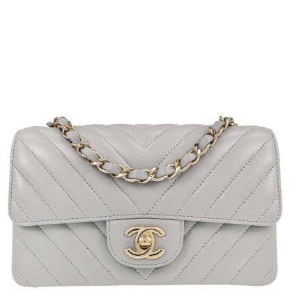 Chanel Gray Lambskin Chevron Single Flap Shoulder Bag