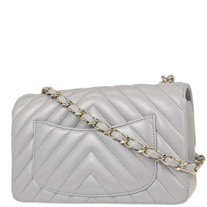 Chanel Gray Lambskin Chevron Single Flap Shoulder Bag