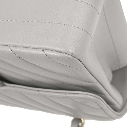 Chanel Gray Lambskin Chevron Single Flap Shoulder Bag