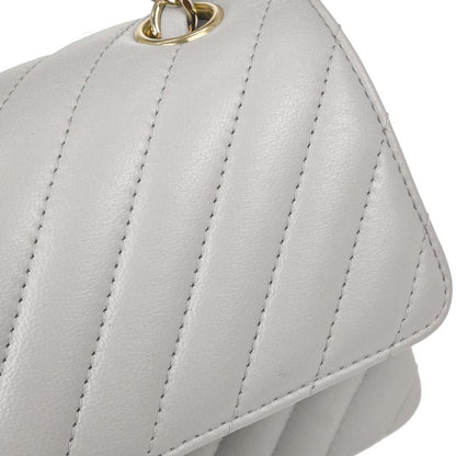 Chanel Gray Lambskin Chevron Single Flap Shoulder Bag