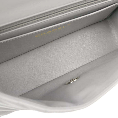 Chanel Gray Lambskin Chevron Single Flap Shoulder Bag