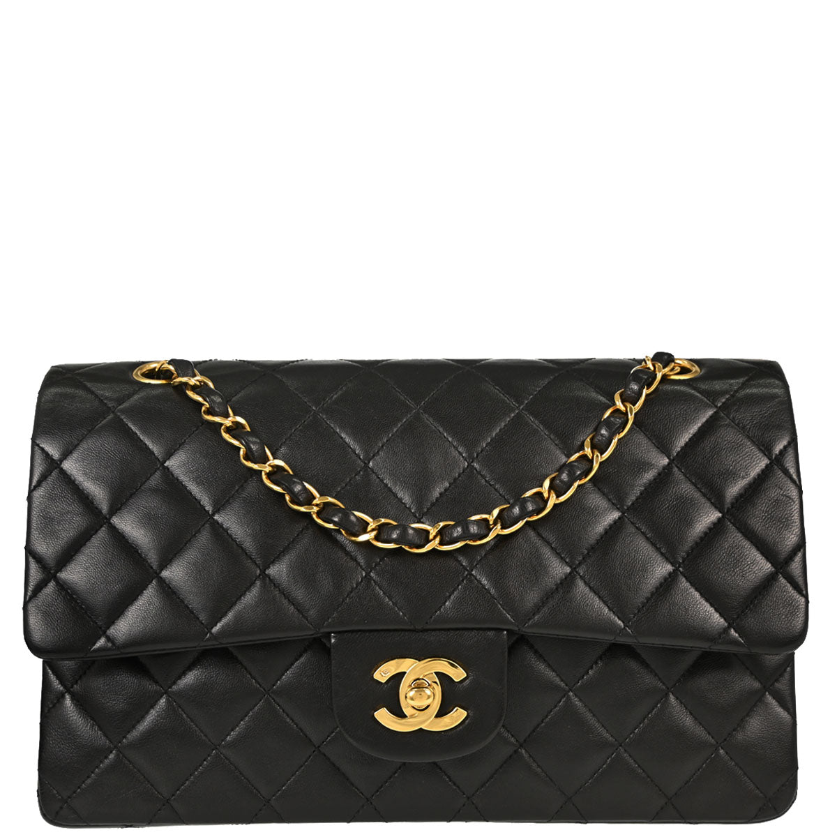 Chanel 1991-1994 Black Lambskin Medium Classic Double Flap Shoulder Bag