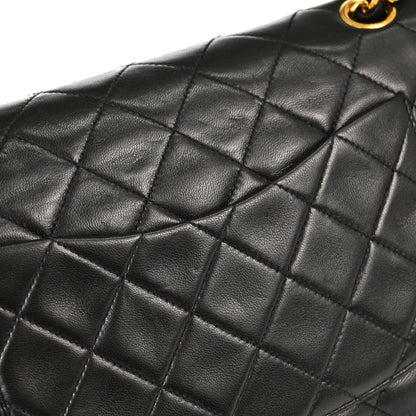 Chanel 1991-1994 Black Lambskin Medium Classic Double Flap Shoulder Bag