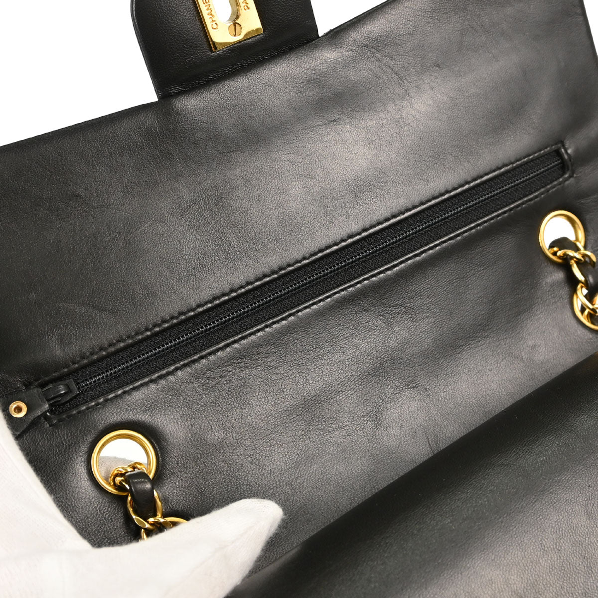 Chanel 1991-1994 Black Lambskin Medium Classic Double Flap Shoulder Bag