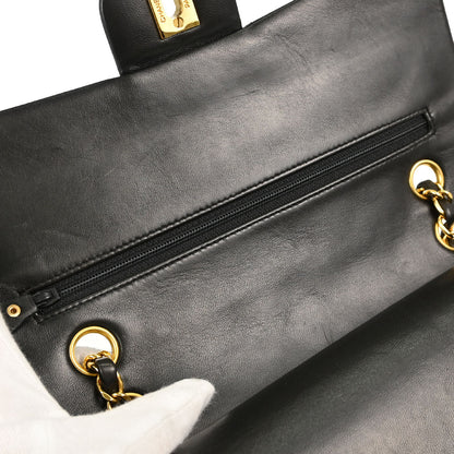 Chanel 1991-1994 Black Lambskin Medium Classic Double Flap Shoulder Bag