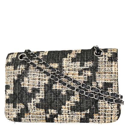 Chanel 2005-2006 Beige Black Tweed Medium Classic Double Flap Shoulder Bag