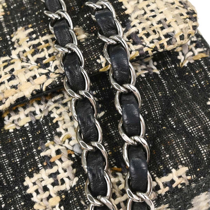 Chanel 2005-2006 Beige Black Tweed Medium Classic Double Flap Shoulder Bag