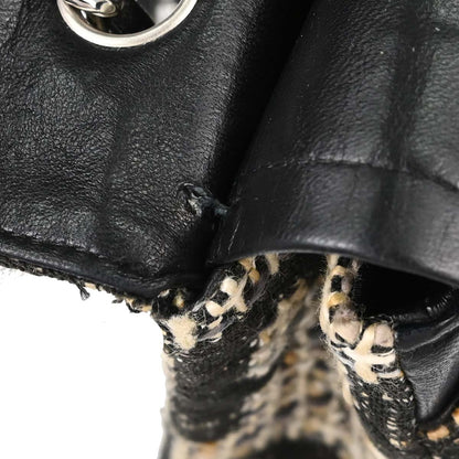 Chanel 2005-2006 Beige Black Tweed Medium Classic Double Flap Shoulder Bag