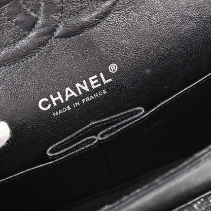 Chanel 2005-2006 Beige Black Tweed Medium Classic Double Flap Shoulder Bag