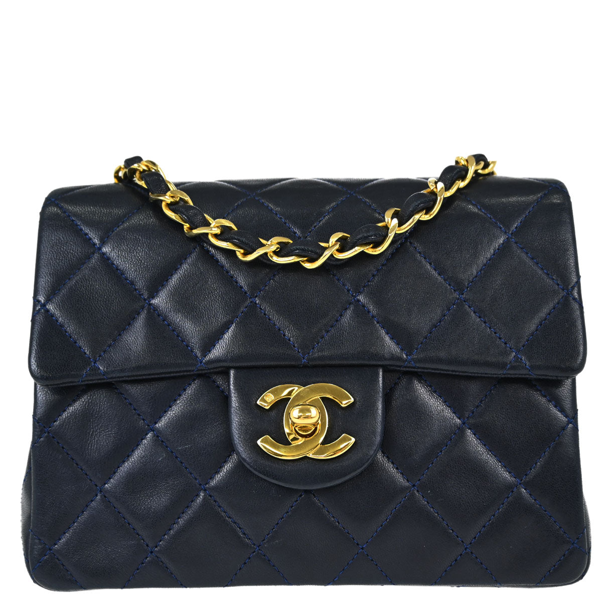 Chanel Navy Lambskin Mini Classic Square Flap Shoulder Bag 17