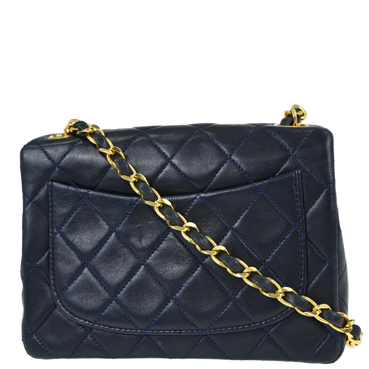 Chanel Navy Lambskin Mini Classic Square Flap Shoulder Bag 17