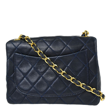 Chanel Navy Lambskin Mini Classic Square Flap Shoulder Bag 17