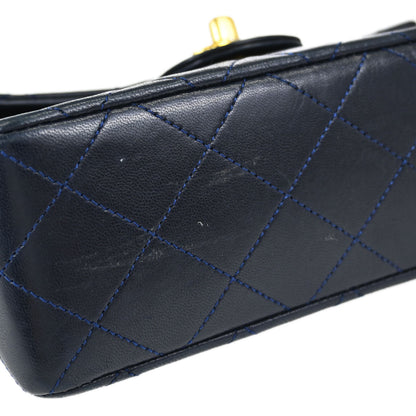 Chanel Navy Lambskin Mini Classic Square Flap Shoulder Bag 17