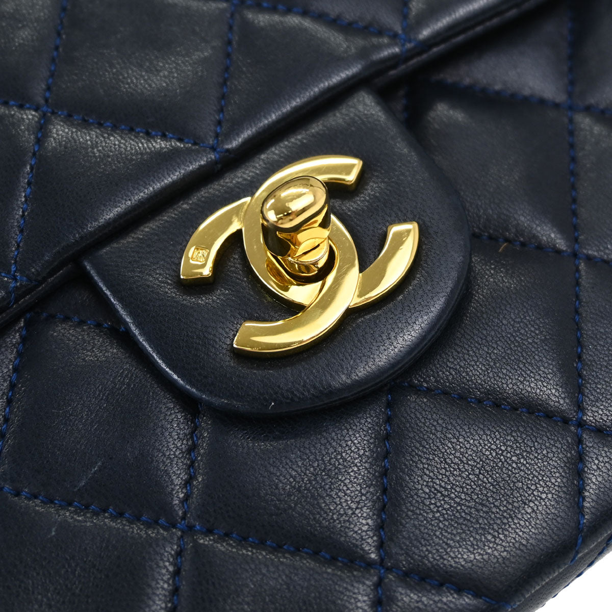 Chanel Navy Lambskin Mini Classic Square Flap Shoulder Bag 17