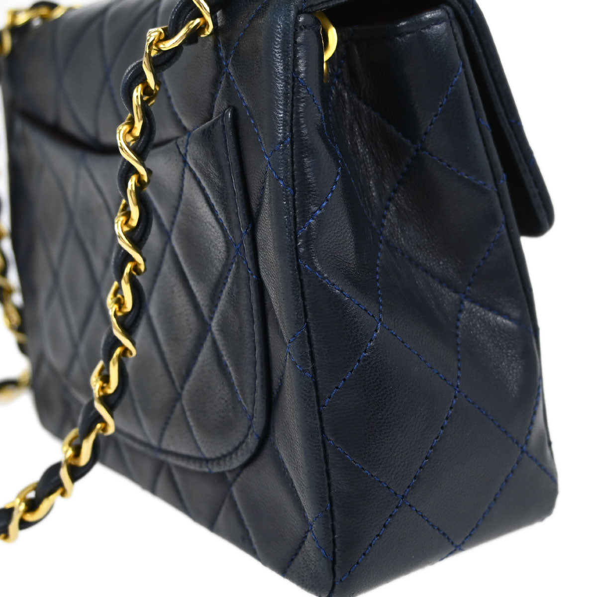 Chanel Navy Lambskin Mini Classic Square Flap Shoulder Bag 17