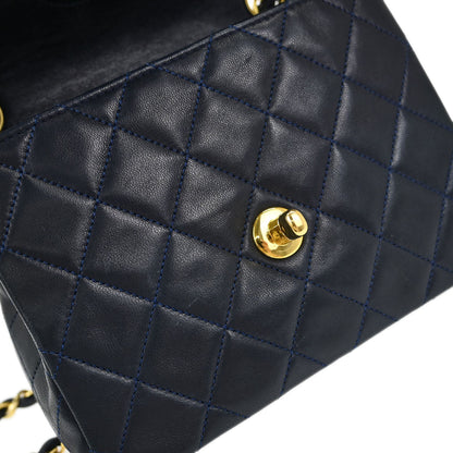 Chanel Navy Lambskin Mini Classic Square Flap Shoulder Bag 17