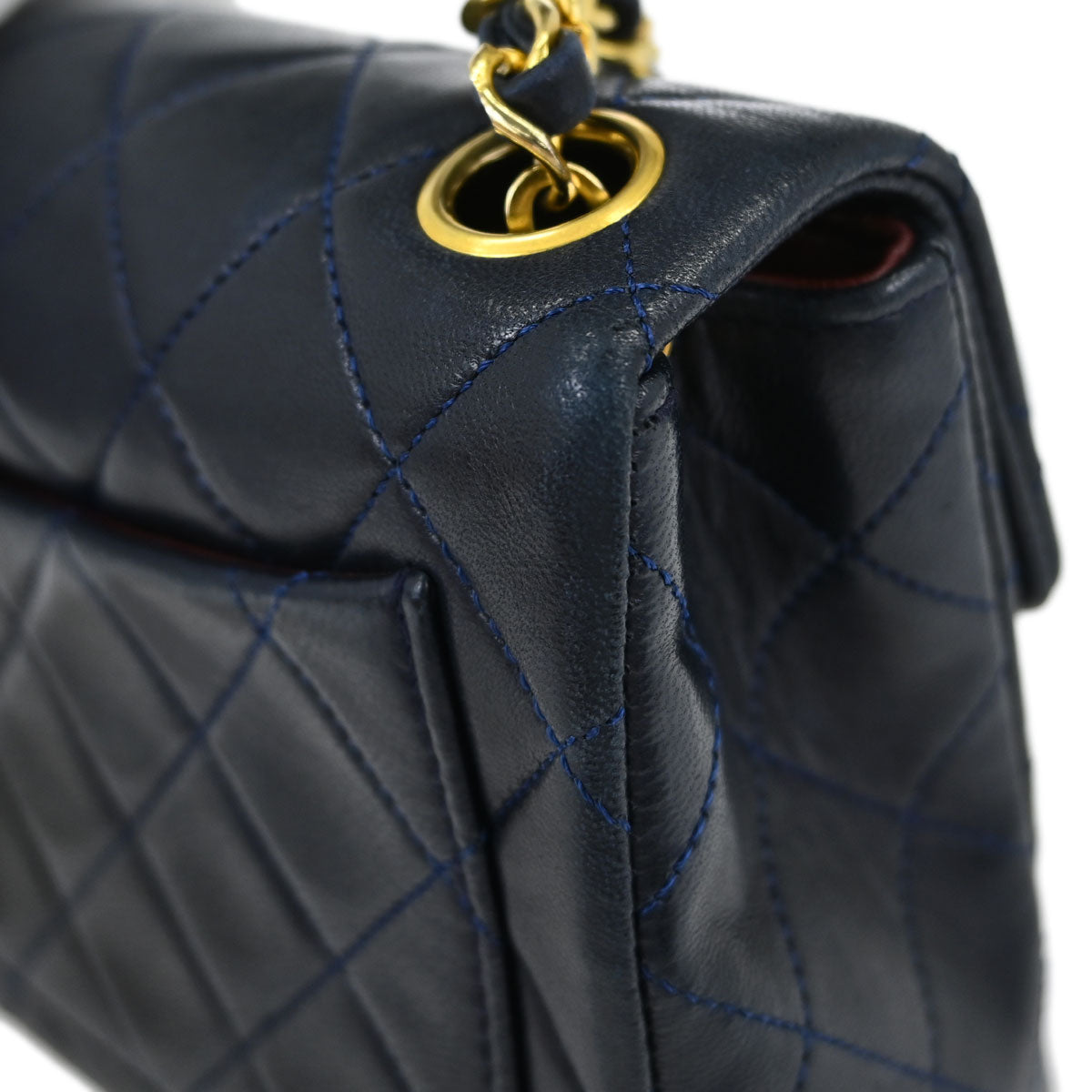 Chanel Navy Lambskin Mini Classic Square Flap Shoulder Bag 17